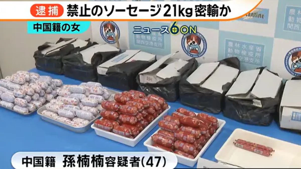 中国妇带21公斤肉肠赴日被捕为200人民币走私、辩称「不知有肉」 — 封面