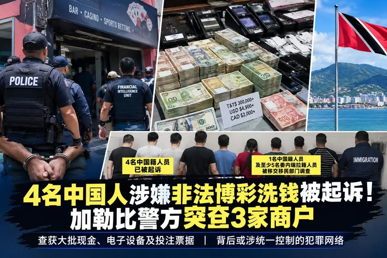 4名中国人涉嫌非法博彩洗钱被起诉,特多警方突查3家商户 — 正文配图