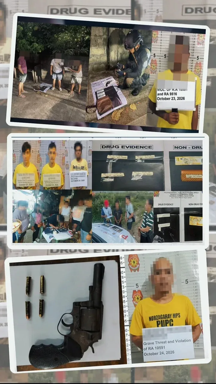 Bulacan police intensified operations from October 22–24 yielded 13 arrests, ₱156K illegal drugs seized, and recovery of firearms and contraband.
