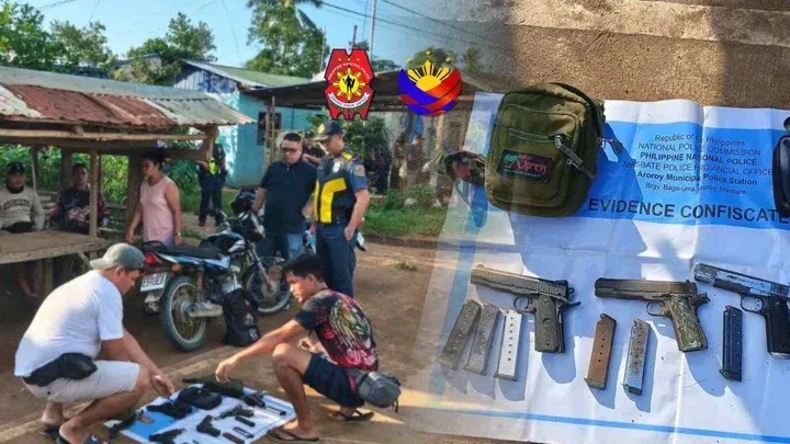A barangay kagawad and four others were arrested in Aroroy, Masbate, after police recovered four .45-caliber pistols, magazines and ammunition during a dragnet operation.
